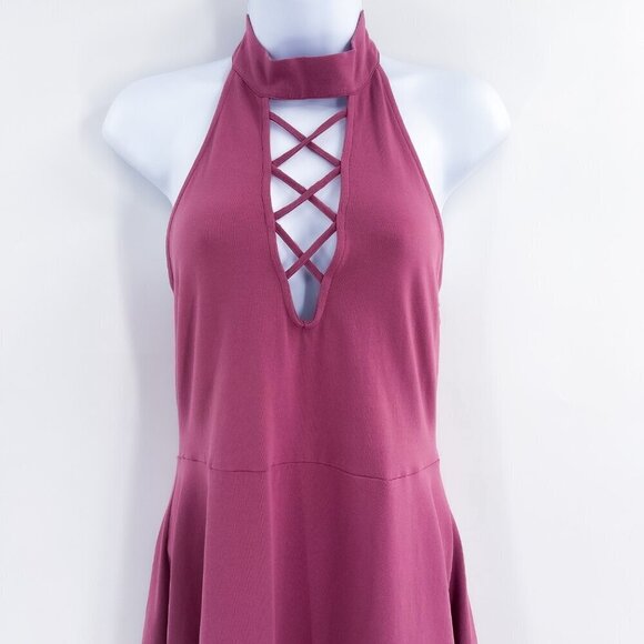 Express Lace Up Choker Sleeveless Skater Backless Mini Dress Mauve Large - Picture 5 of 8